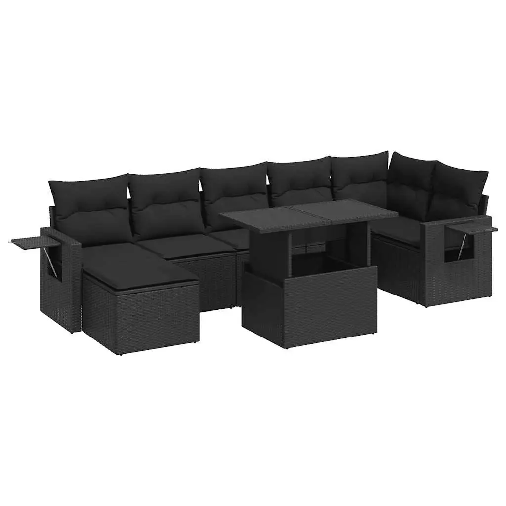 8 Piece Garden Sofa Set with Cushions Black Poly Rattan 3326516 - Furniture