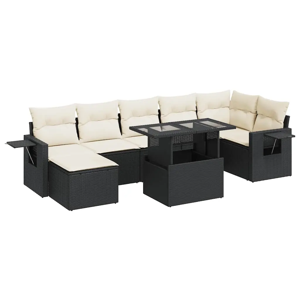 8 Piece Garden Sofa Set with Cushions Black Poly Rattan 3326517 - Furniture