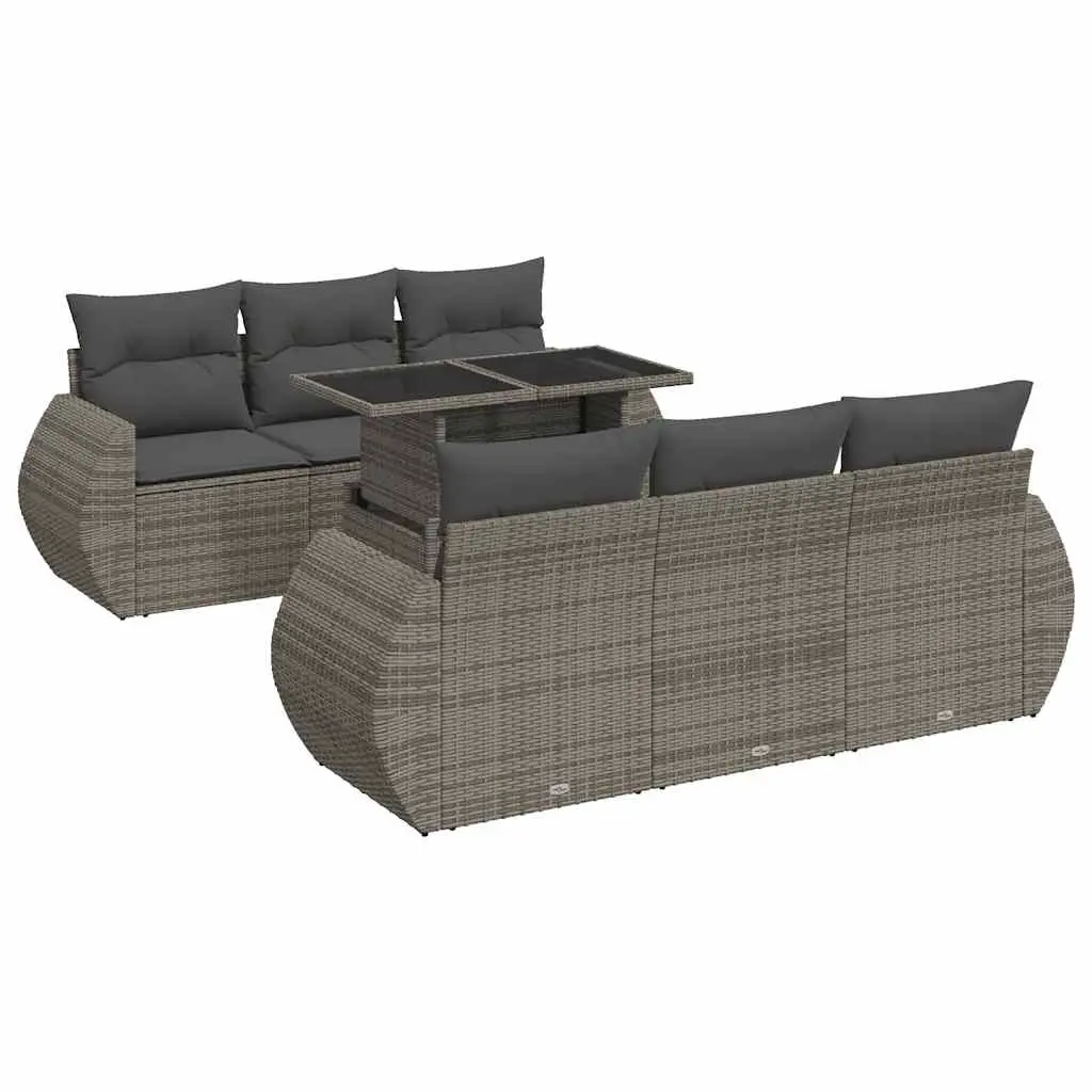 7 Piece Garden Sofa Set with Cushions Grey Poly Rattan 3326581 - Furniture