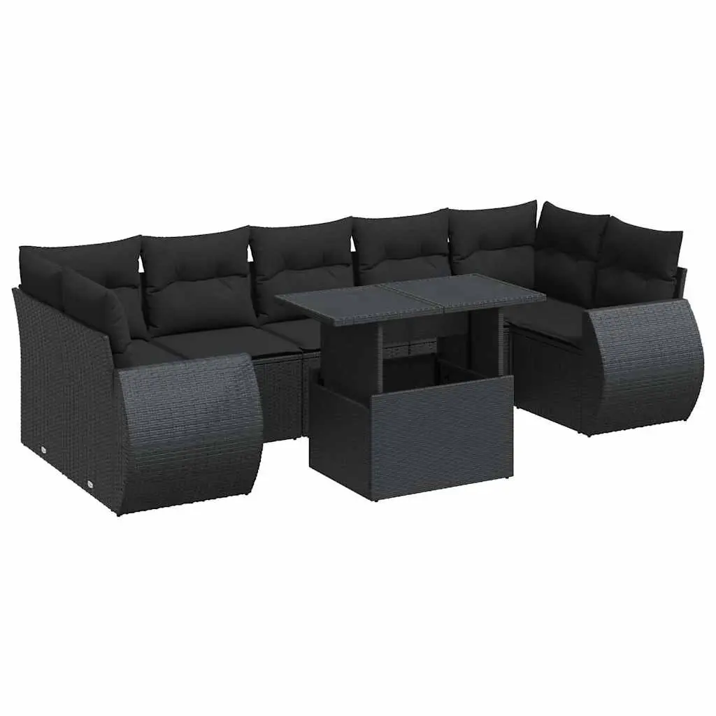 8 Piece Garden Sofa Set with Cushions Black Poly Rattan 3326596 - Furniture