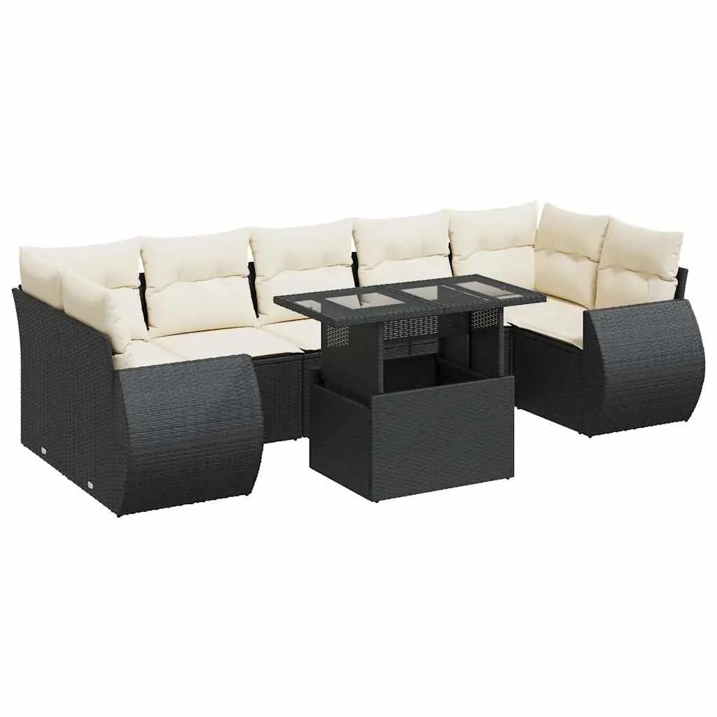 8 Piece Garden Sofa Set with Cushions Black Poly Rattan 3326597 - Furniture