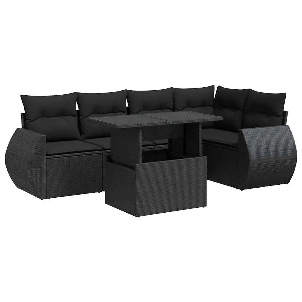 6 Piece Garden Sofa Set with Cushions Black Poly Rattan 3326636 - Furniture