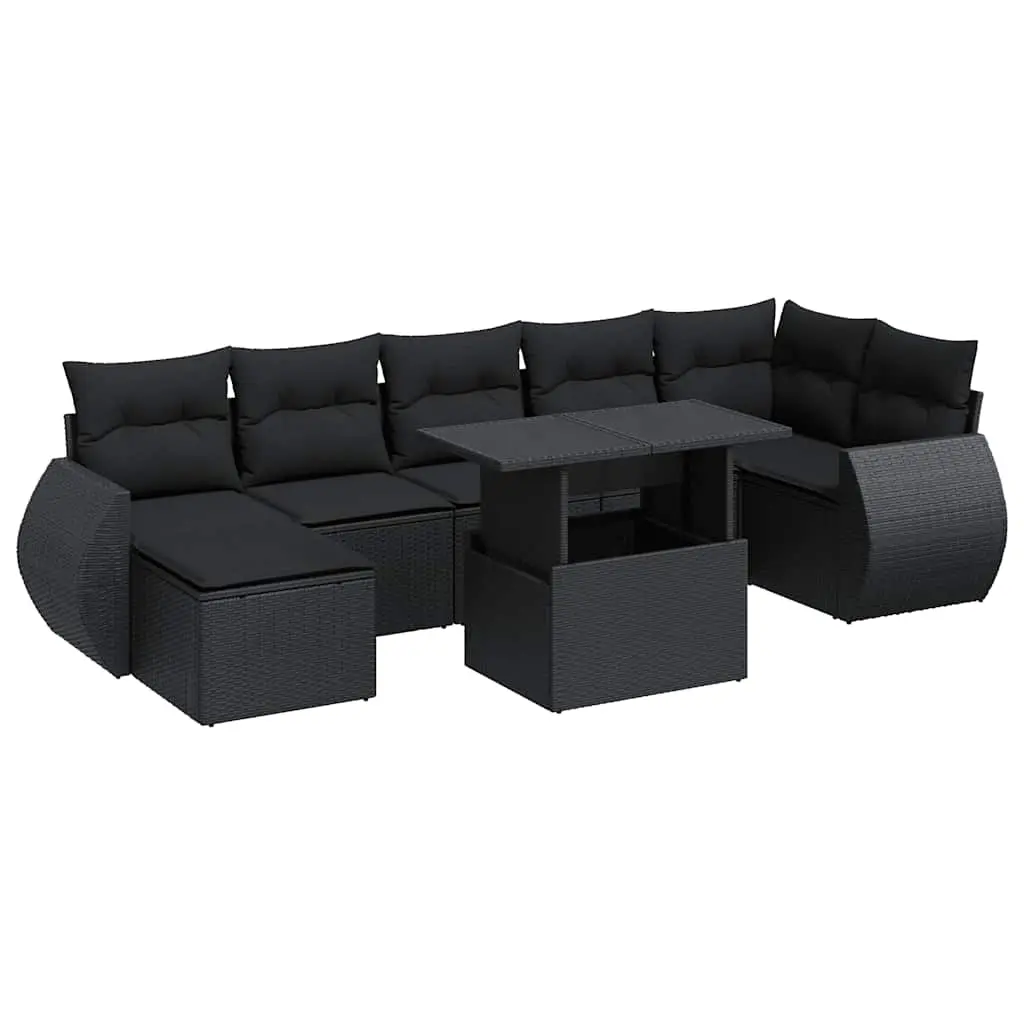 8 Piece Garden Sofa Set with Cushions Black Poly Rattan 3326676 - Furniture