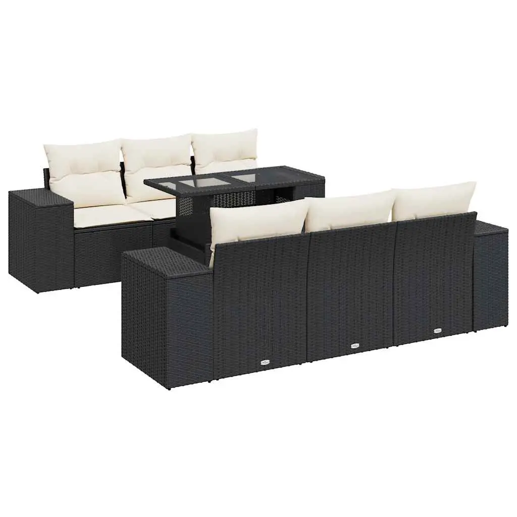 7 Piece Garden Sofa Set with Cushions Black Poly Rattan 3326737 - Furniture