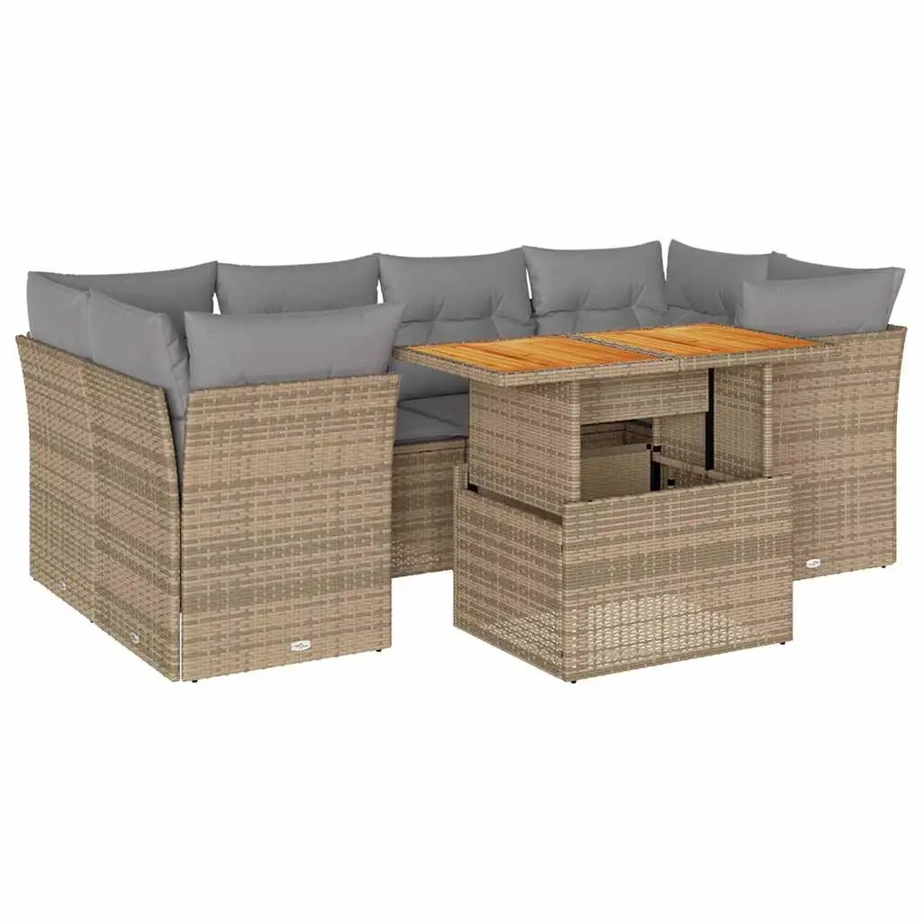 7 Piece Garden Sofa Set with Cushions Beige Poly Rattan 3326894 - Furniture