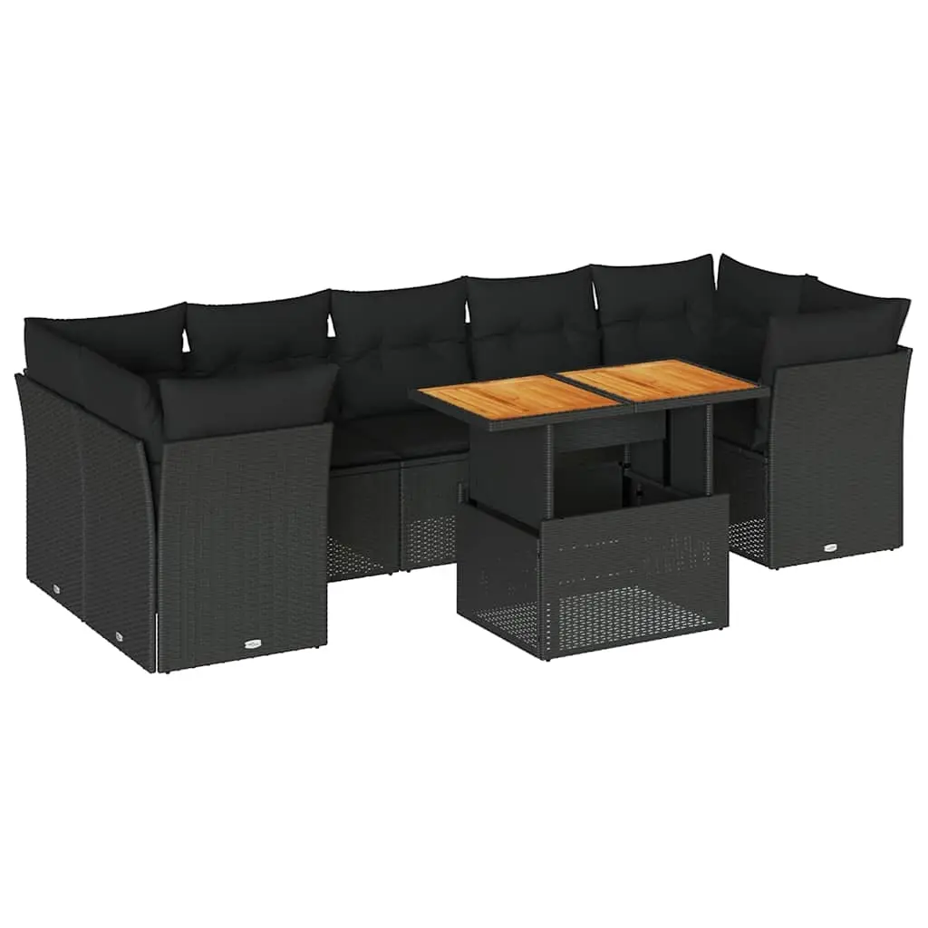 8 Piece Garden Sofa Set with Cushions Black Poly Rattan 3326897 - Furniture