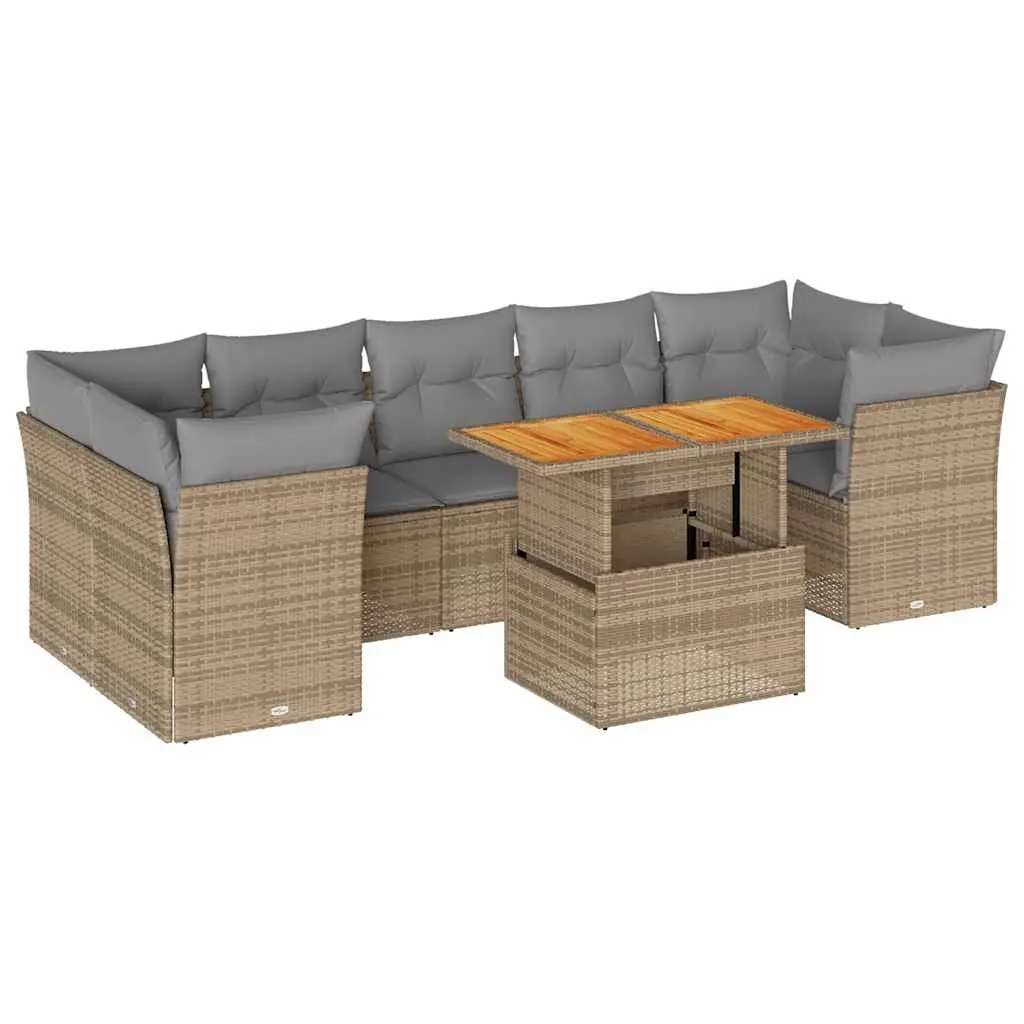 8 Piece Garden Sofa Set with Cushions Beige Poly Rattan 3326901 - Furniture