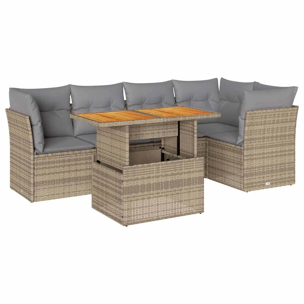 6 Piece Garden Sofa Set with Cushions Beige Poly Rattan 3326929 - Furniture