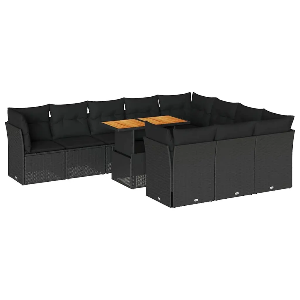 11 Piece Garden Sofa Set with Cushions Black Poly Rattan 3326974 - Furniture