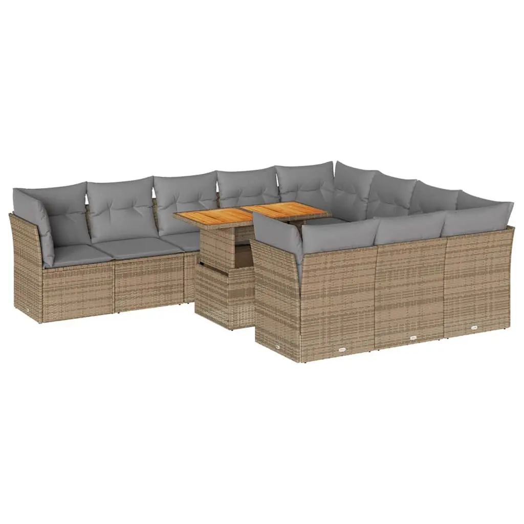 11 Piece Garden Sofa Set with Cushions Beige Poly Rattan 3326978 - Furniture