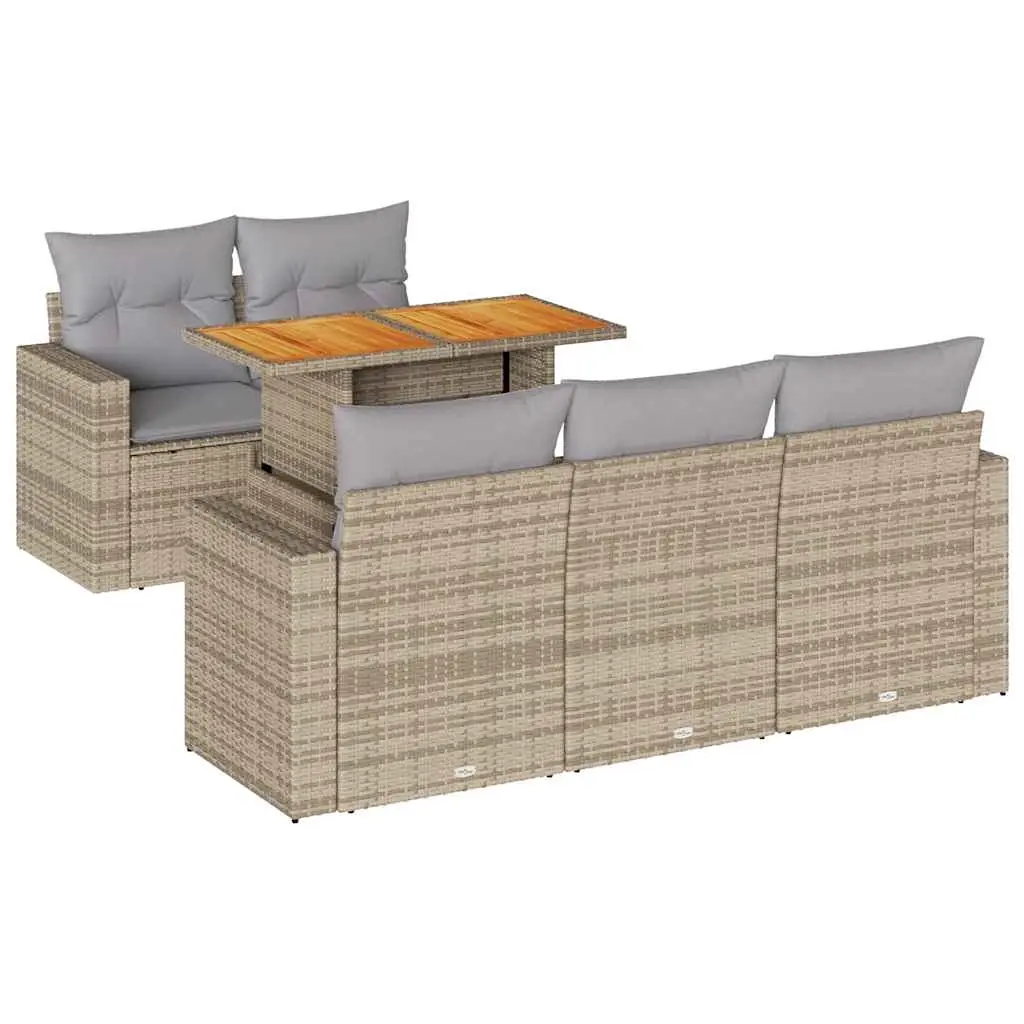 6 Piece Garden Sofa Set with Cushions Beige Poly Rattan 3326992 - Furniture