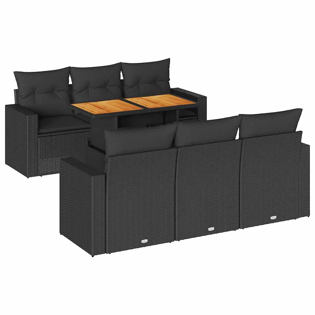 7 Piece Garden Sofa Set with Cushions Black Poly Rattan 3326995 - Furniture