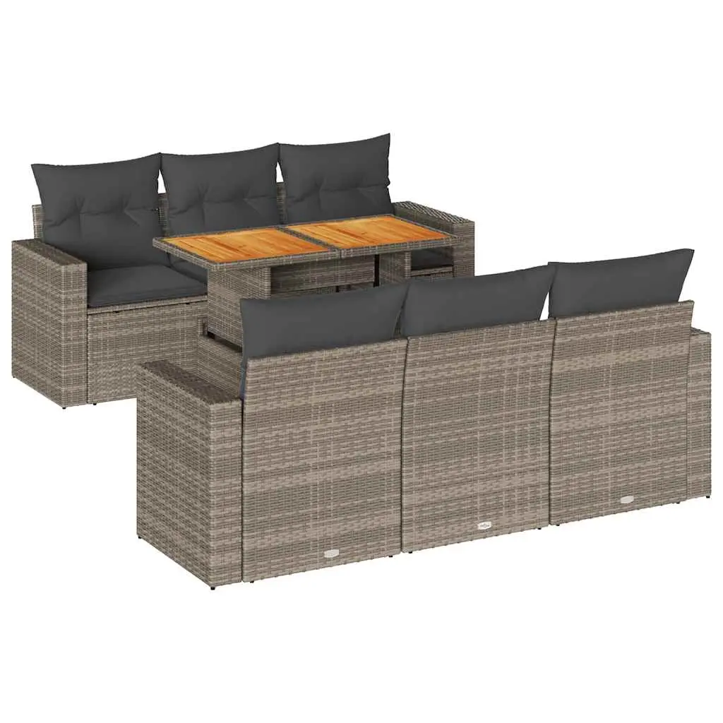 7 Piece Garden Sofa Set with Cushions Grey Poly Rattan 3327000 - Furniture