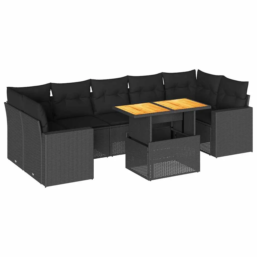 8 Piece Garden Sofa Set with Cushions Black Poly Rattan 3327009 - Furniture