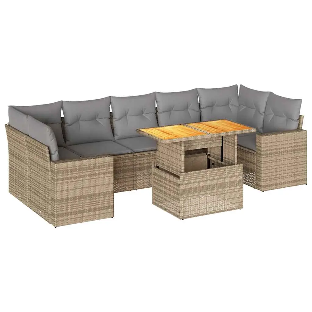 8 Piece Garden Sofa Set with Cushions Beige Poly Rattan 3327013 - Furniture
