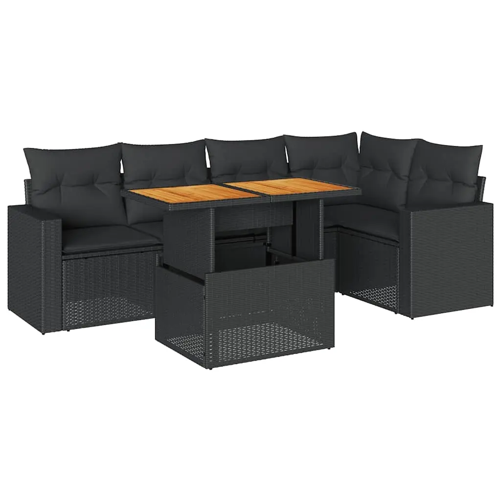 6 Piece Garden Sofa Set with Cushions Black Poly Rattan 3327037 - Furniture
