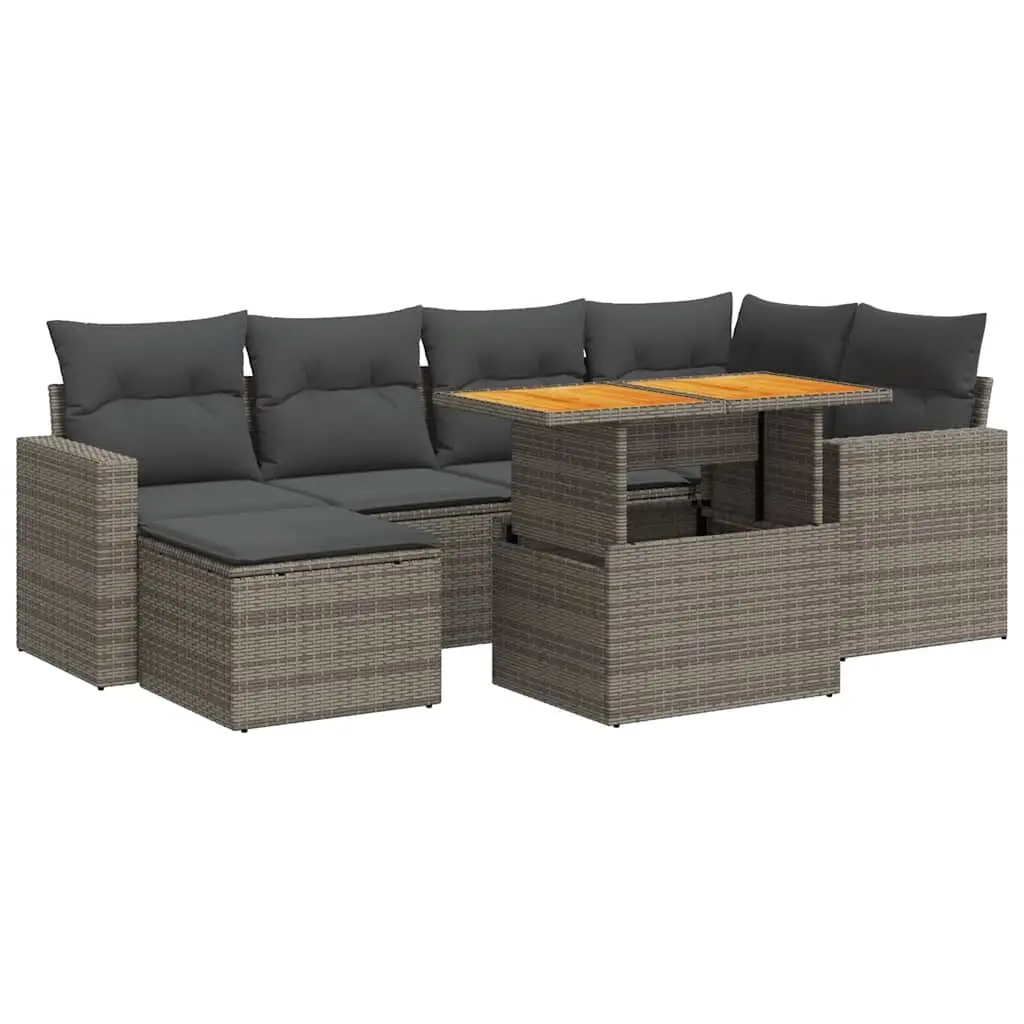7 Piece Garden Sofa Set with Cushions Grey Poly Rattan 3327063 - Furniture