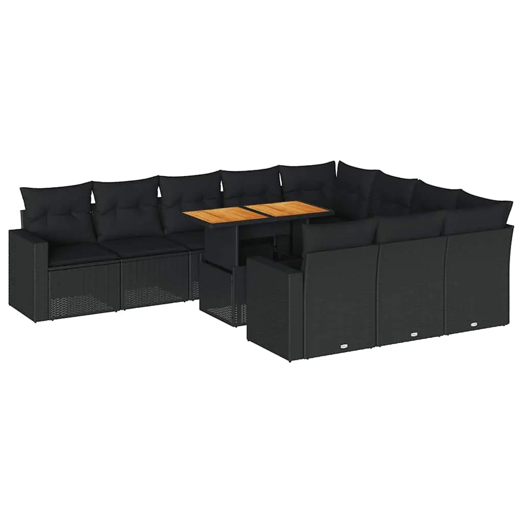 11 Piece Garden Sofa Set with Cushions Black Poly Rattan 3327086 - Furniture