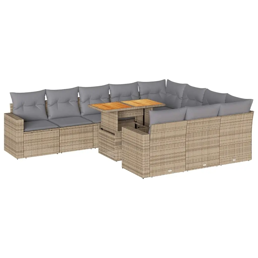 11 Piece Garden Sofa Set with Cushions Beige Poly Rattan 3327090 - Furniture