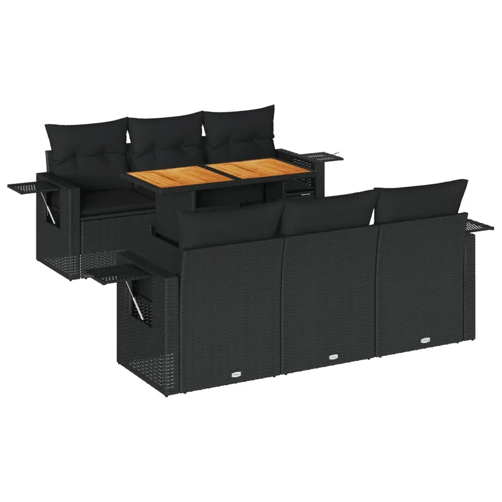 7 Piece Garden Sofa Set with Cushions Black Poly Rattan 3327107 - Furniture