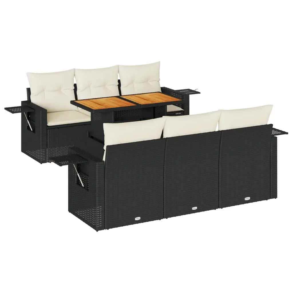 7 Piece Garden Sofa Set with Cushions Black Poly Rattan 3327108 - Furniture