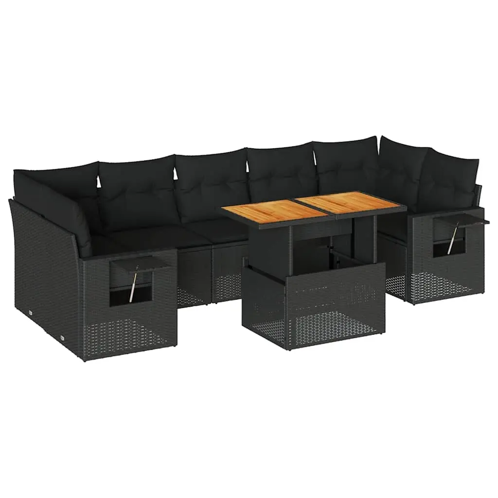 8 Piece Garden Sofa Set with Cushions Black Poly Rattan 3327121 - Furniture