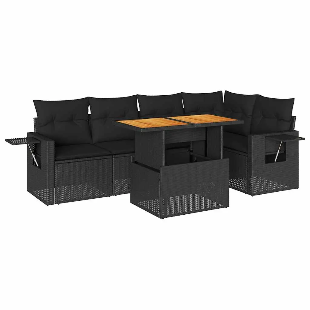6 Piece Garden Sofa Set with Cushions Black Poly Rattan 3327149 - Furniture