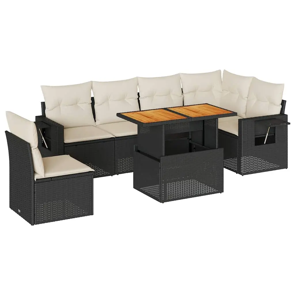 7 Piece Garden Sofa Set with Cushions Black Poly Rattan 3327157 - Furniture