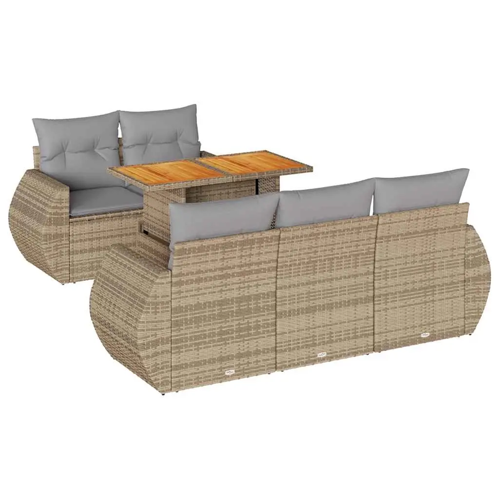 6 Piece Garden Sofa Set with Cushions Beige Poly Rattan 3327216 - Furniture