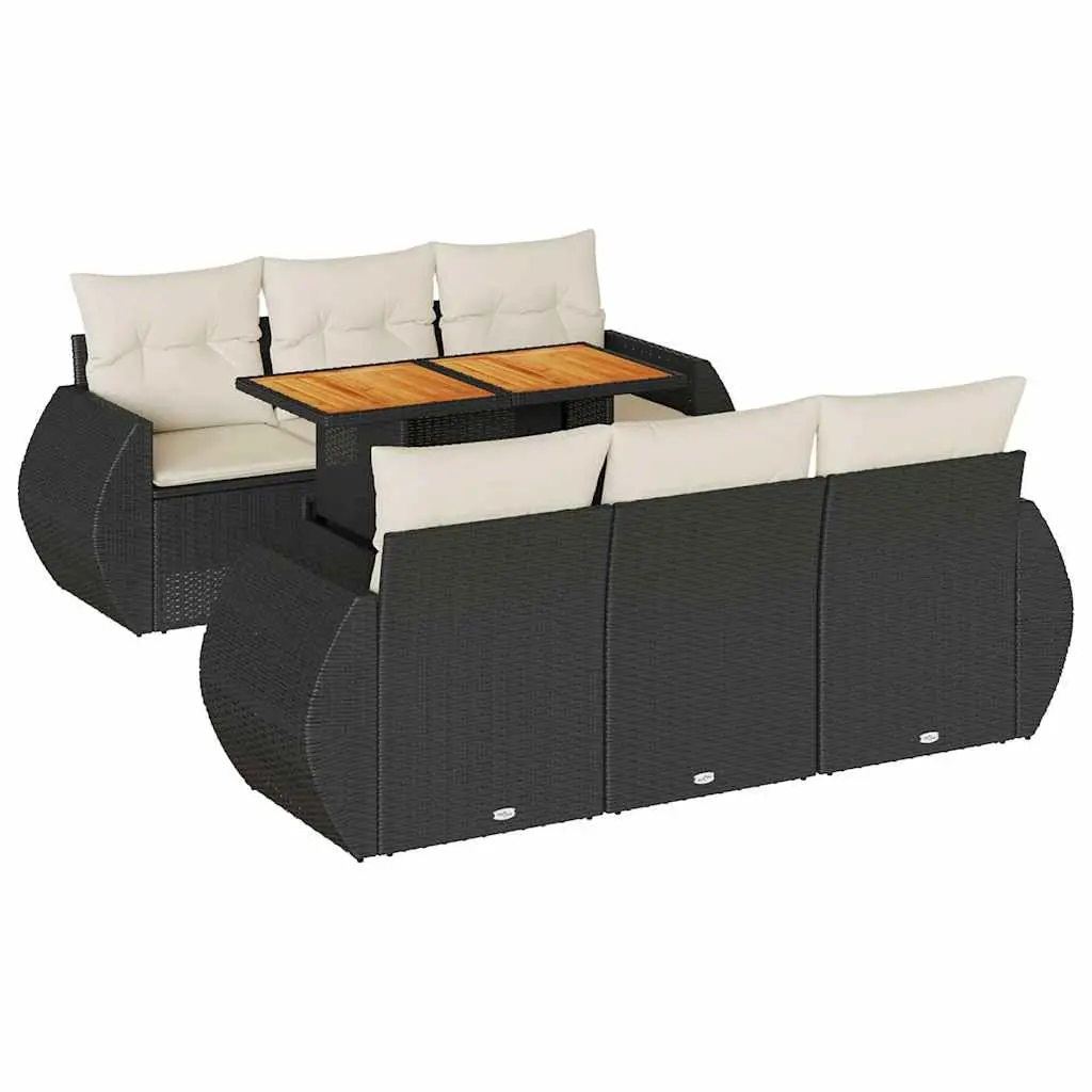 7 Piece Garden Sofa Set with Cushions Black Poly Rattan 3327220 - Furniture