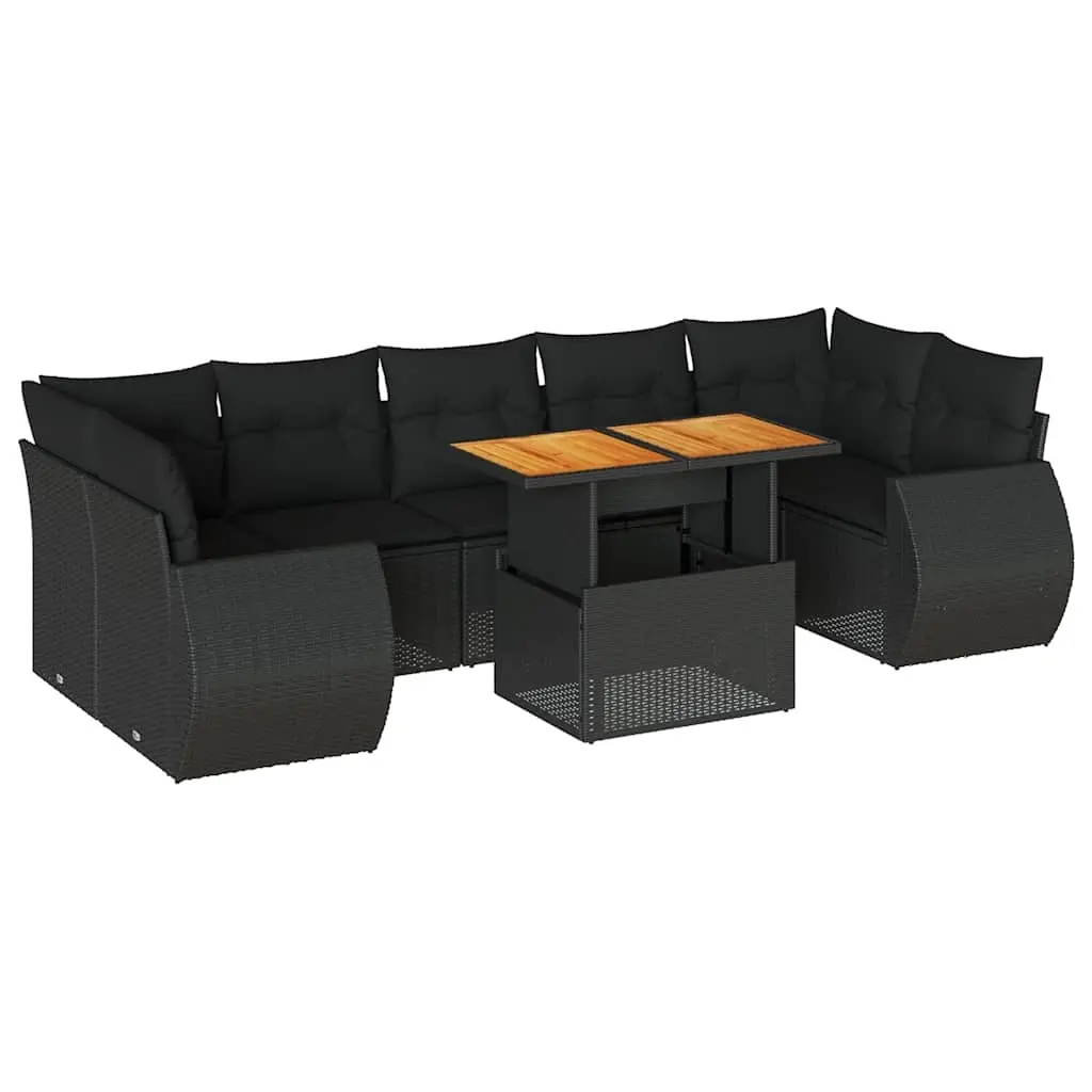 8 Piece Garden Sofa Set with Cushions Black Poly Rattan 3327233 - Furniture