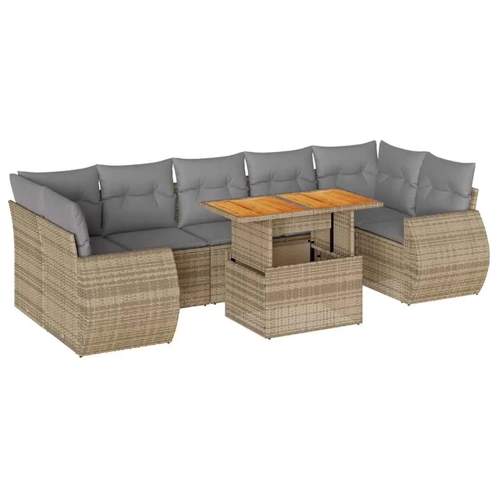 8 Piece Garden Sofa Set with Cushions Beige Poly Rattan 3327237 - Furniture