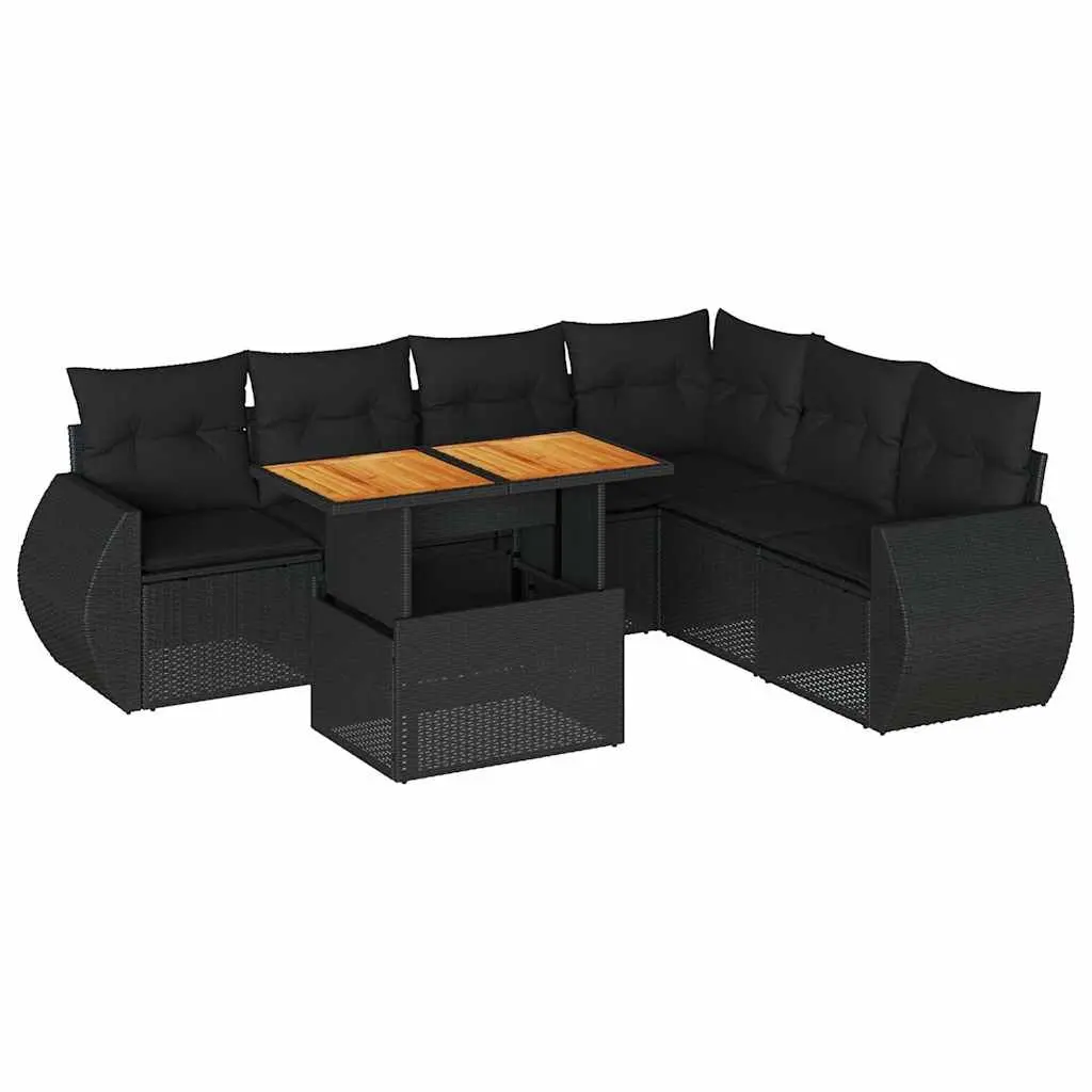 7 Piece Garden Sofa Set with Cushions Black Poly Rattan 3327268 - Furniture