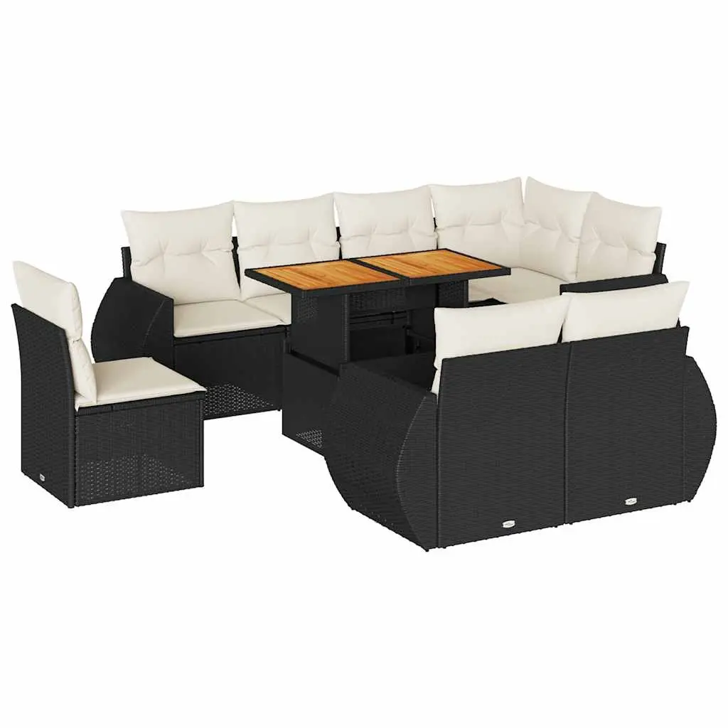 9 Piece Garden Sofa Set with Cushions Black Poly Rattan 3327276 - Furniture