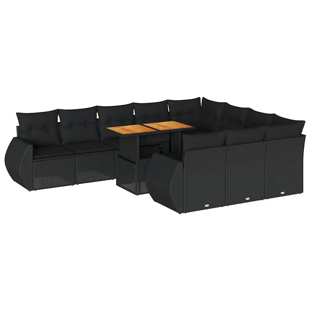 11 Piece Garden Sofa Set with Cushions Black Poly Rattan 3327310 - Furniture