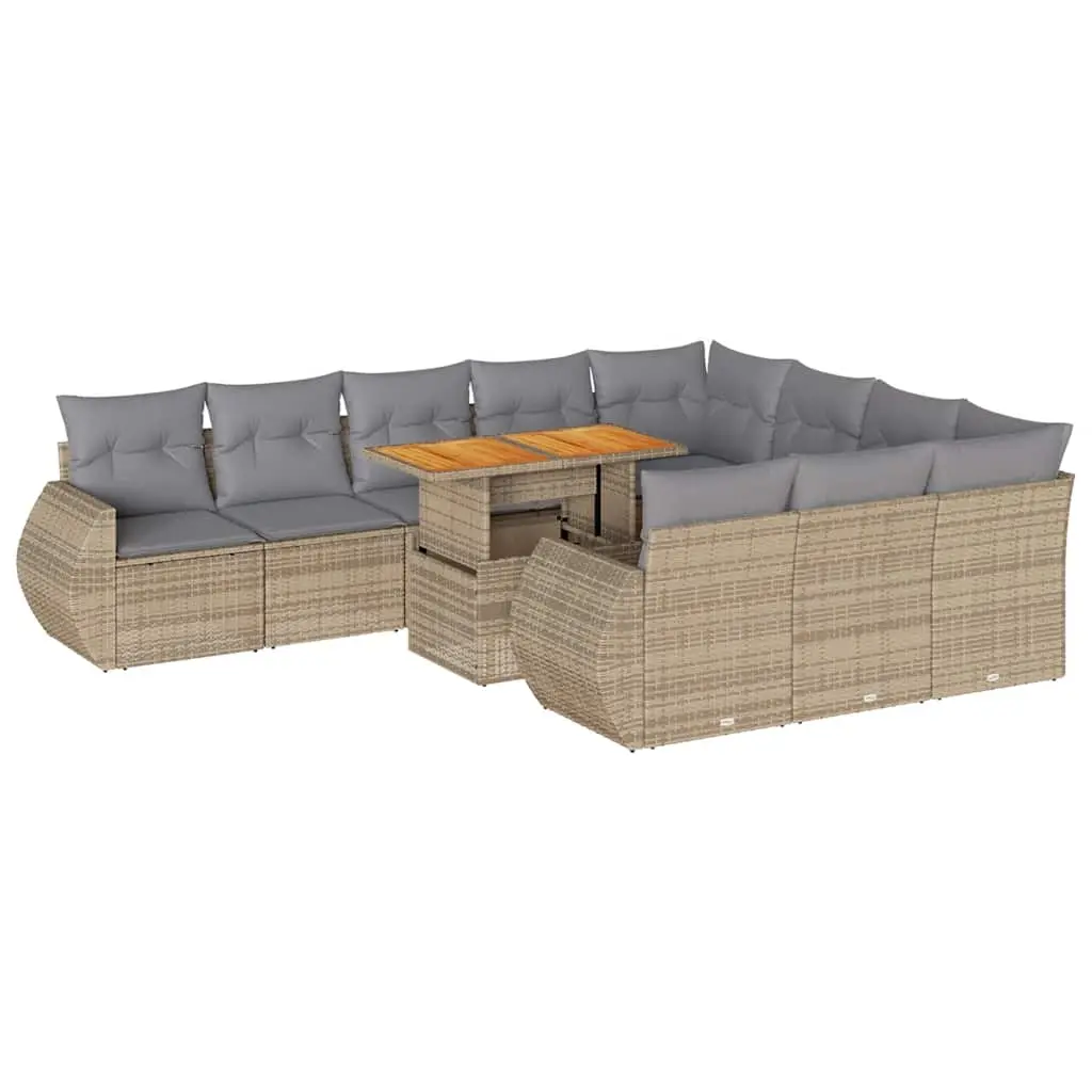 11 Piece Garden Sofa Set with Cushions Beige Poly Rattan 3327314 - Furniture