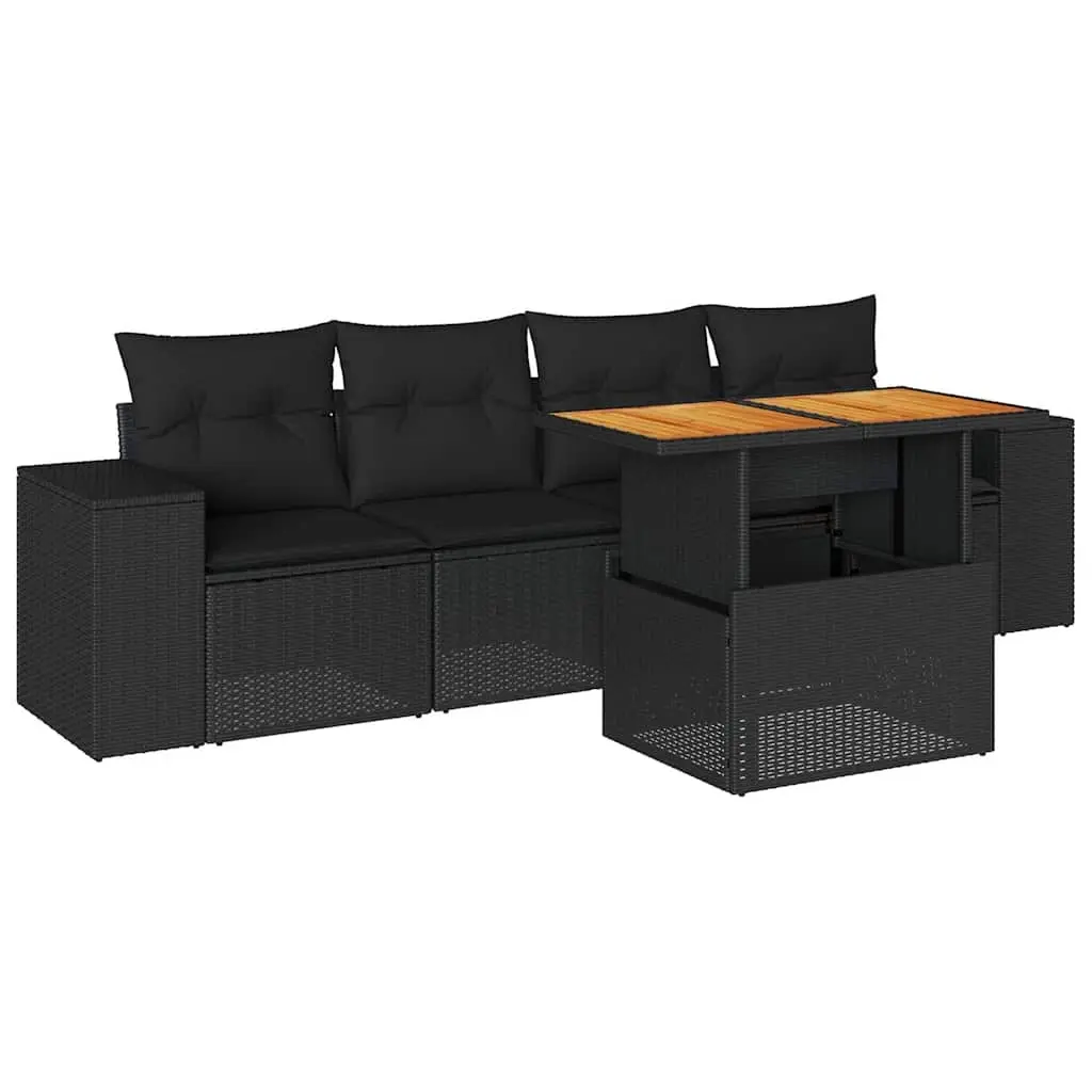 5 Piece Garden Sofa Set with Cushions Black Poly Rattan 3327317 - Furniture