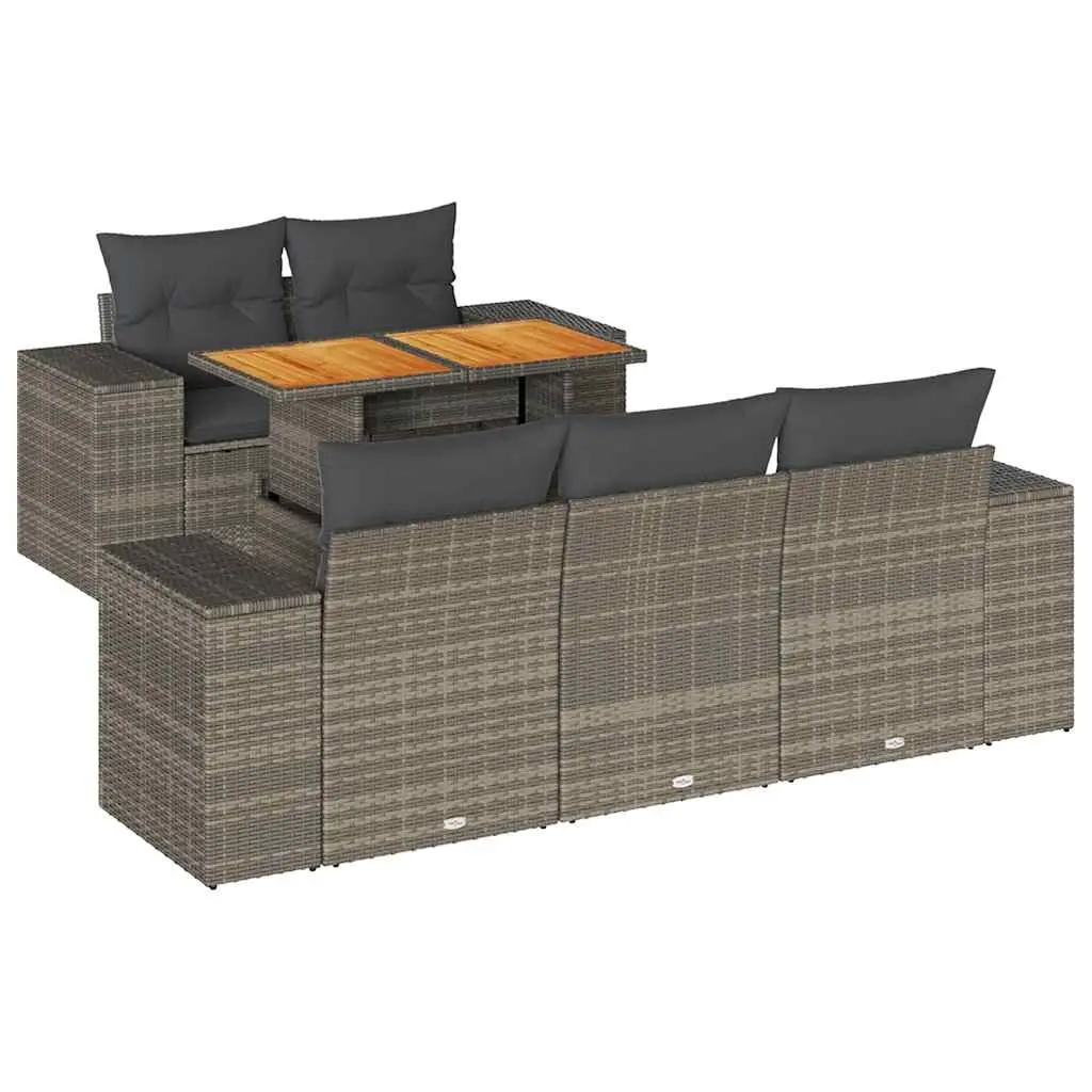 6 Piece Garden Sofa Set with Cushions Grey Poly Rattan 3327329 - Furniture