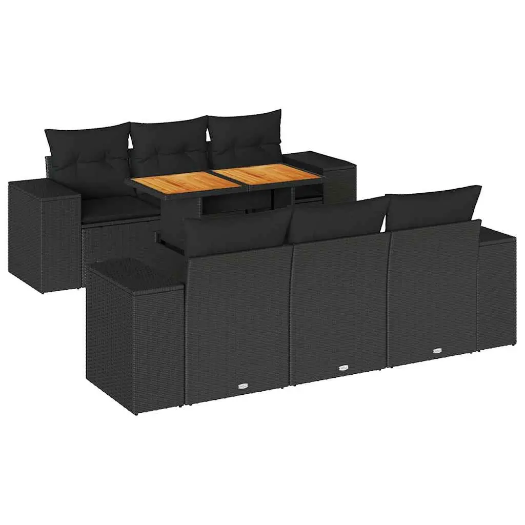 7 Piece Garden Sofa Set with Cushions Black Poly Rattan 3327331 - Furniture