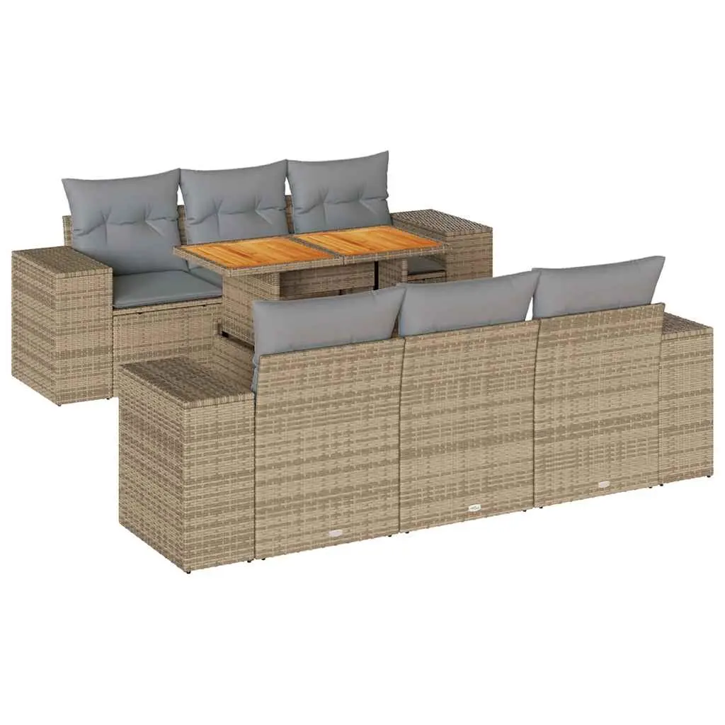 7 Piece Garden Sofa Set with Cushions Beige Poly Rattan 3327335 - Furniture