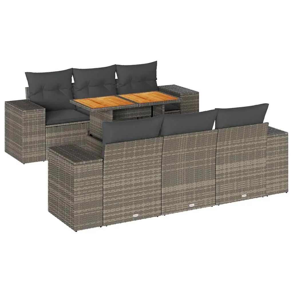 7 Piece Garden Sofa Set with Cushions Grey Poly Rattan 3327336 - Furniture