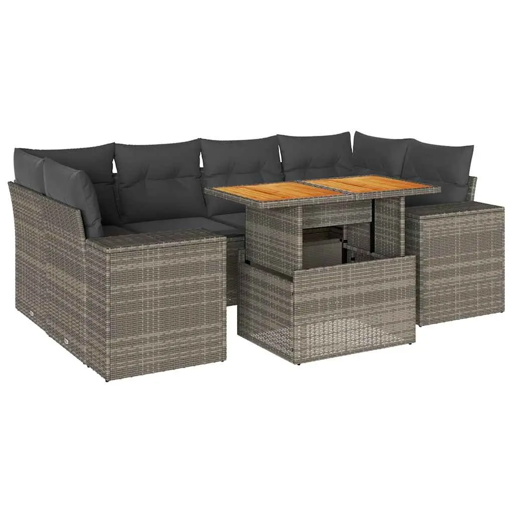 7 Piece Garden Sofa Set with Cushions Grey Poly Rattan 3327343 - Furniture