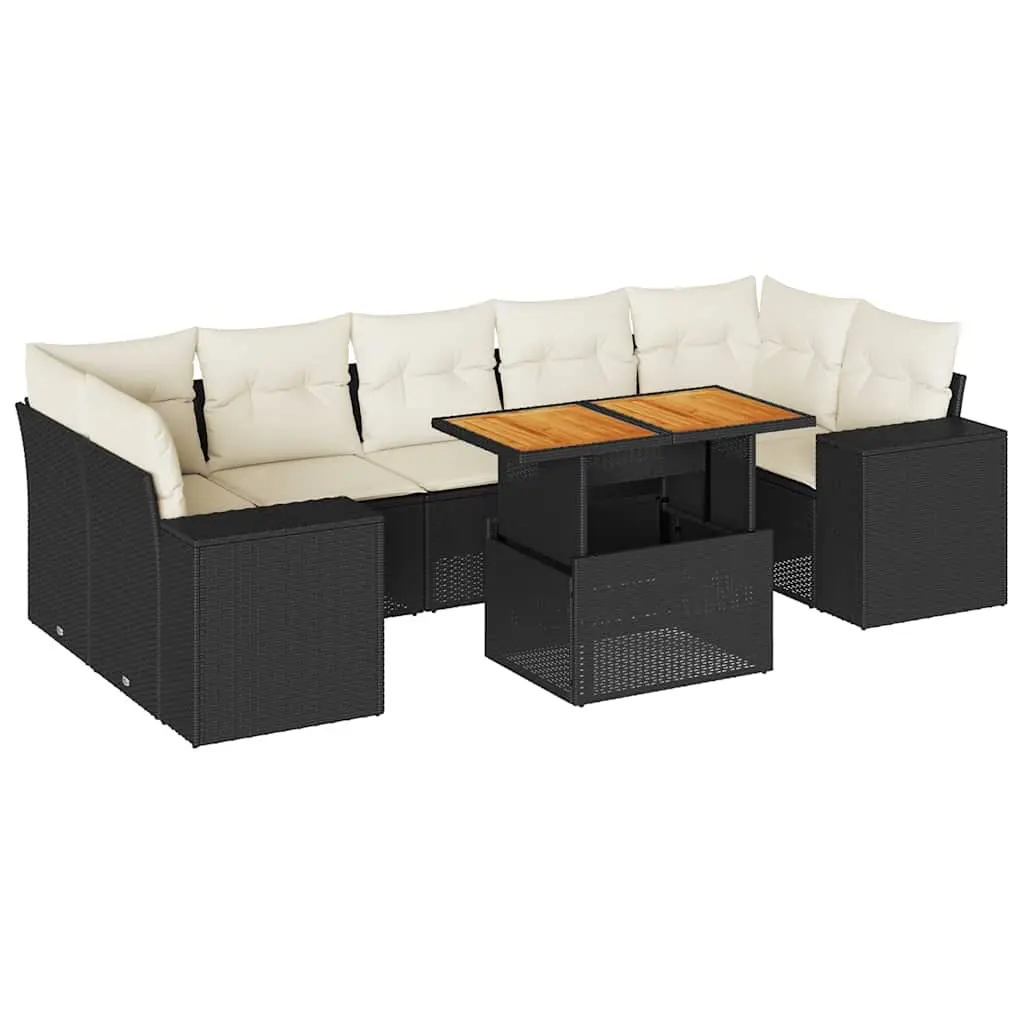 8 Piece Garden Sofa Set with Cushions Black Poly Rattan 3327346 - Furniture