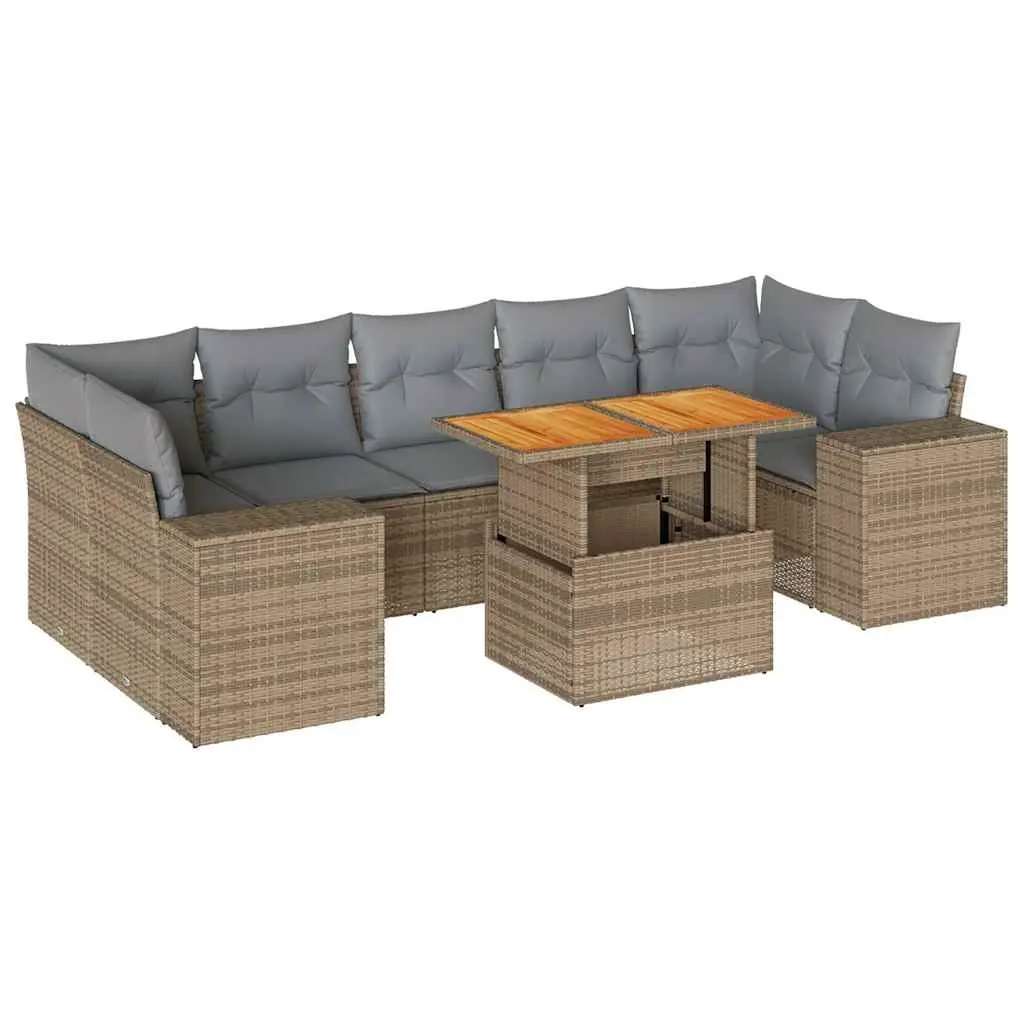 8 Piece Garden Sofa Set with Cushions Beige Poly Rattan 3327349 - Furniture