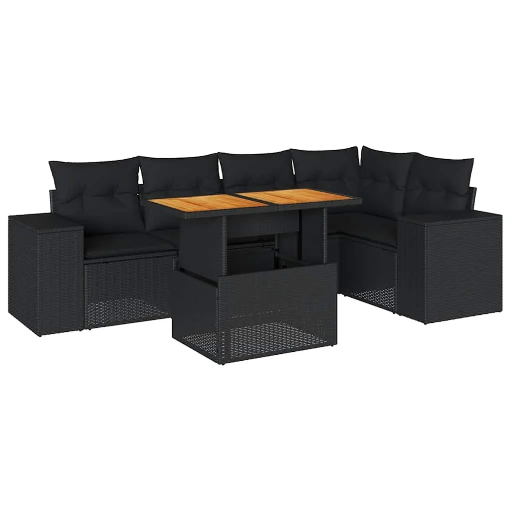 6 Piece Garden Sofa Set with Cushions Black Poly Rattan 3327373 - Furniture