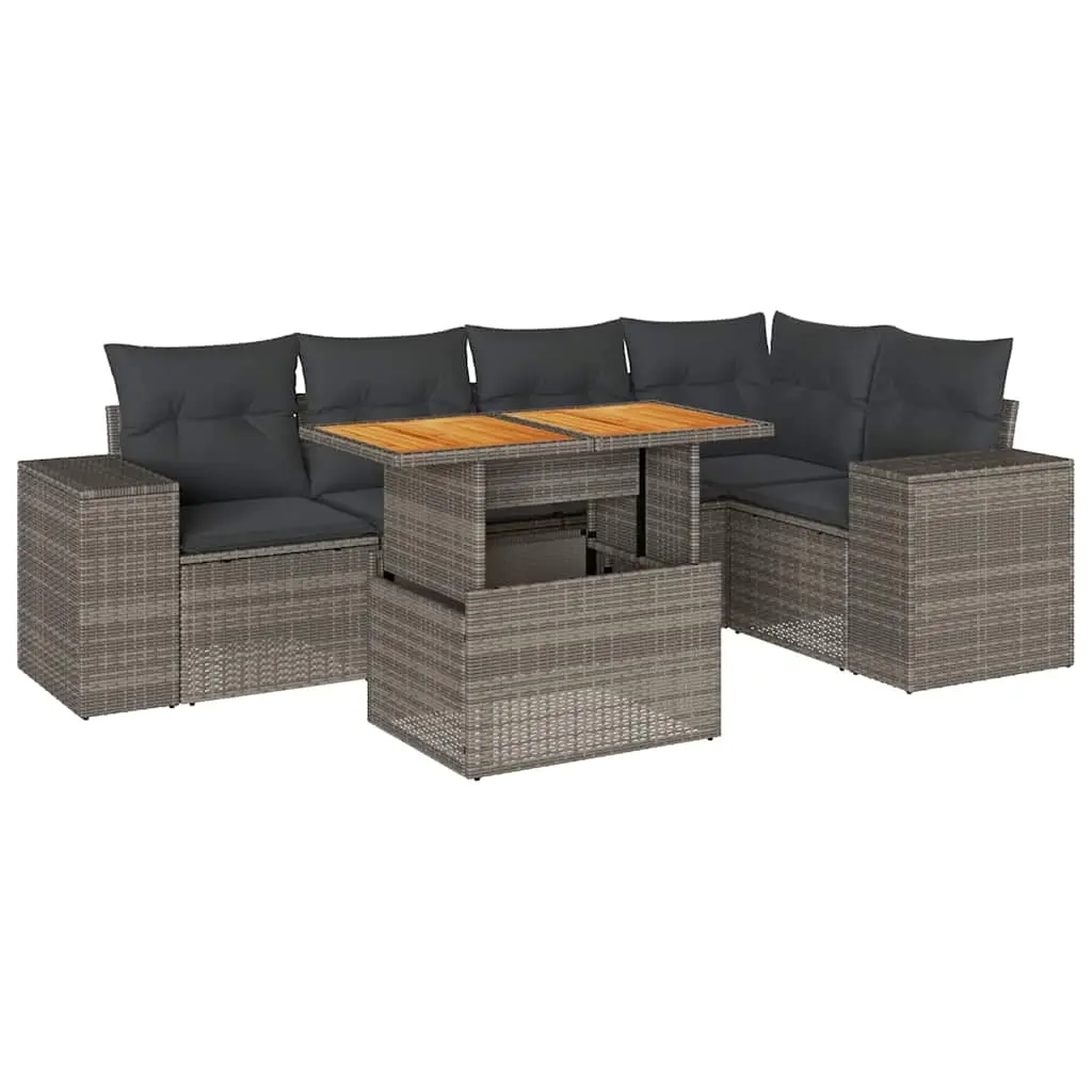 6 Piece Garden Sofa Set with Cushions Grey Poly Rattan 3327378 - Furniture