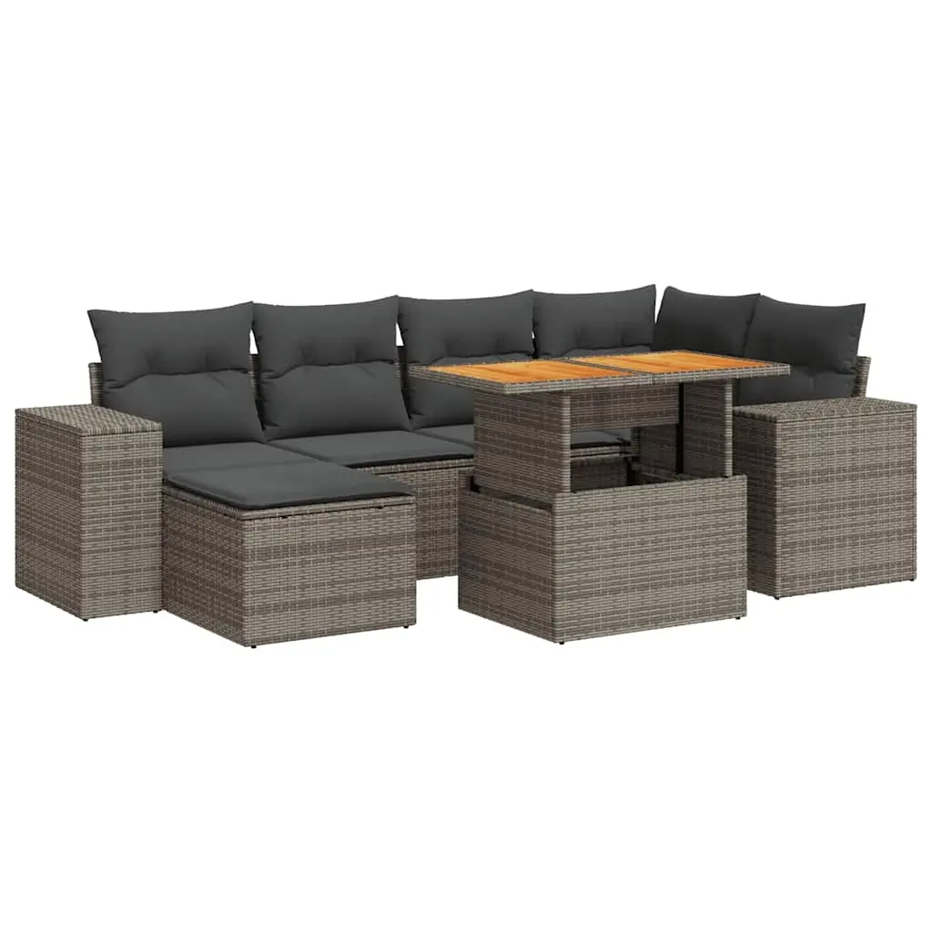 7 Piece Garden Sofa Set with Cushions Grey Poly Rattan 3327399 - Furniture