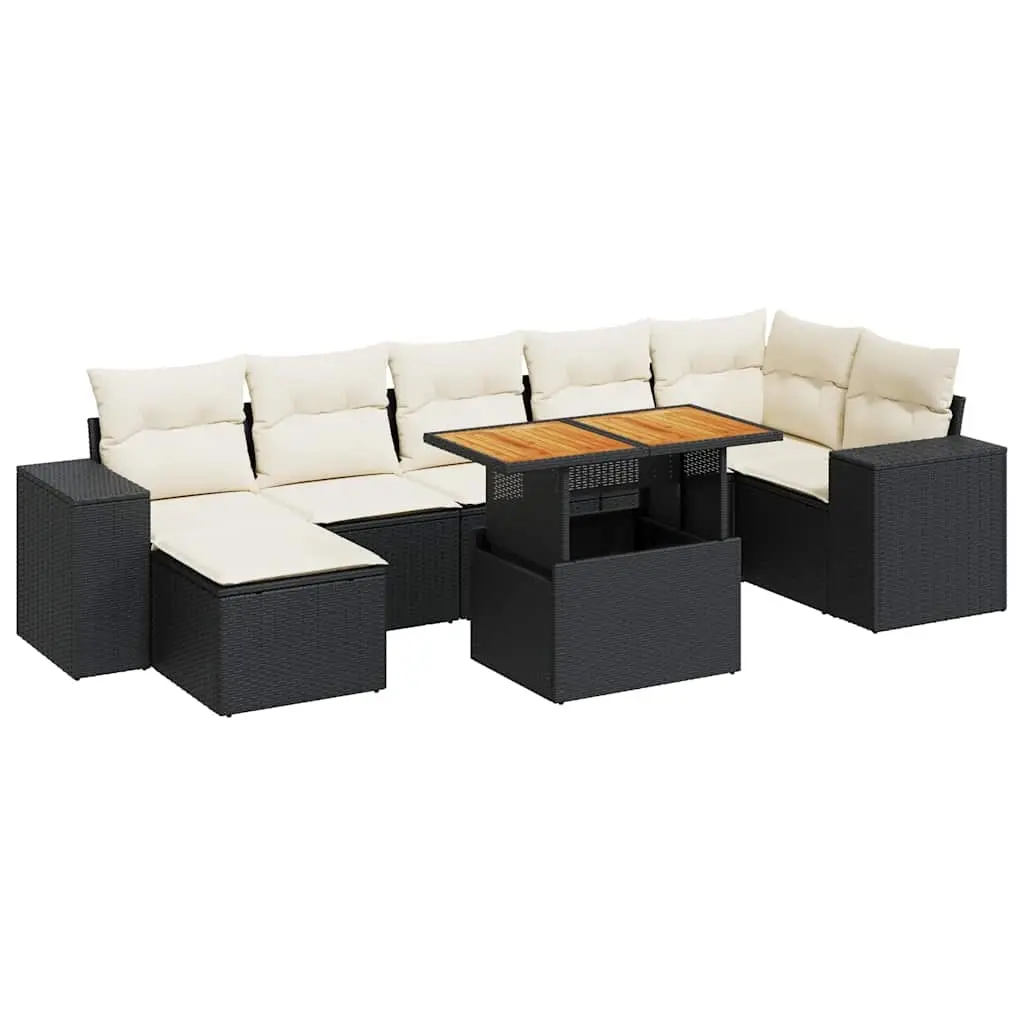 8 Piece Garden Sofa Set with Cushions Black Poly Rattan 3327402 - Furniture