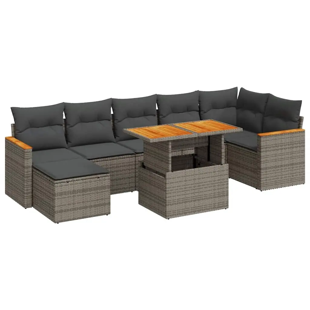 8 Piece Garden Sofa Set with Cushions Grey Poly Rattan Acacia 3327518 - Furniture
