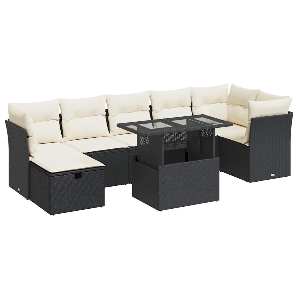 8 Piece Garden Sofa Set with Cushions Black Poly Rattan 3327786 - Furniture